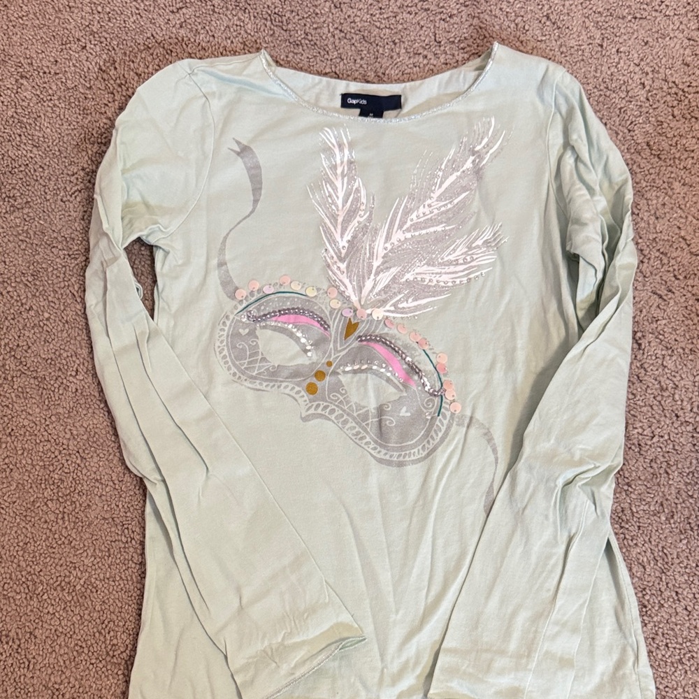 GAP Light Green Long Sleeve Shirt with Mask Design